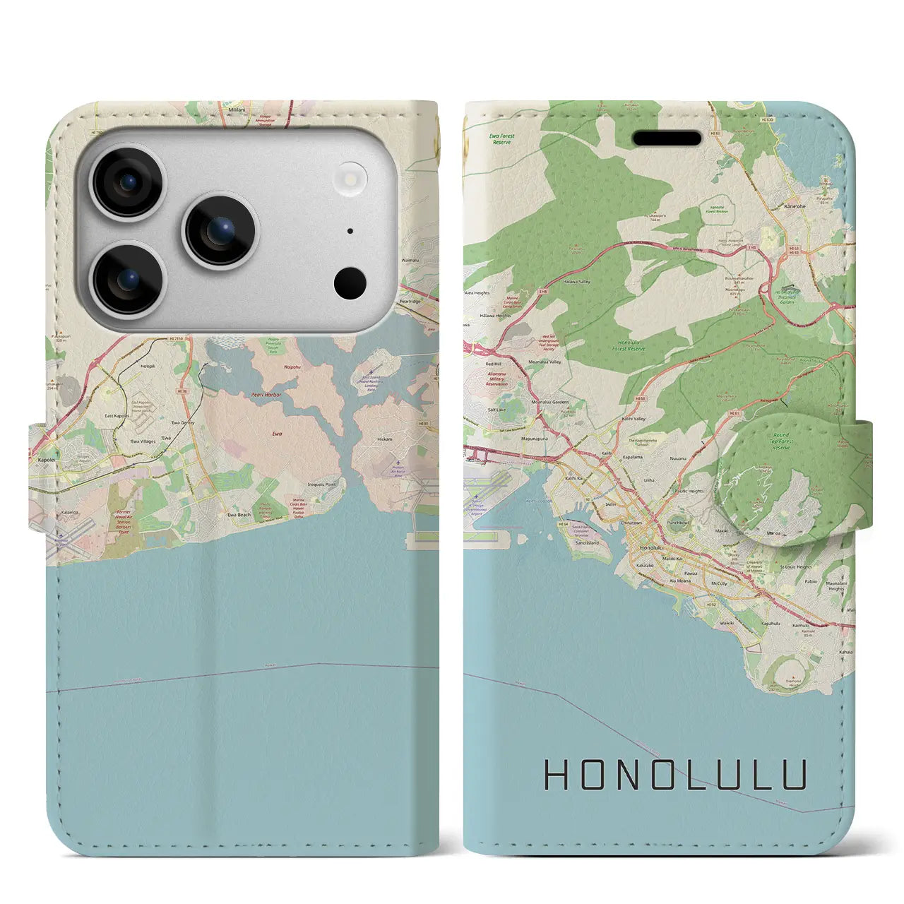 【ホノルル（アメリカ）】地図柄iPhoneケース（手帳タイプ）