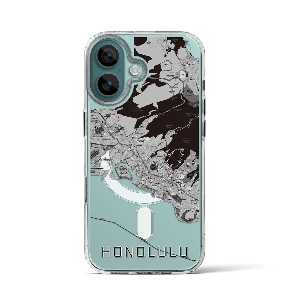 【ホノルル（アメリカ）】地図柄iPhoneケース（MagSafeタイプ）モノトーン・iPhone 16 Pro 用