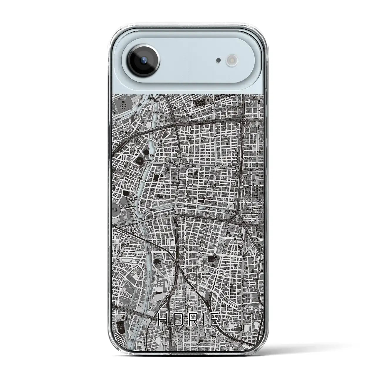 【堀江（大阪府）】地図柄iPhoneケース（クリアタイプ）モノトーン・iPhone 17 Pro Max 用