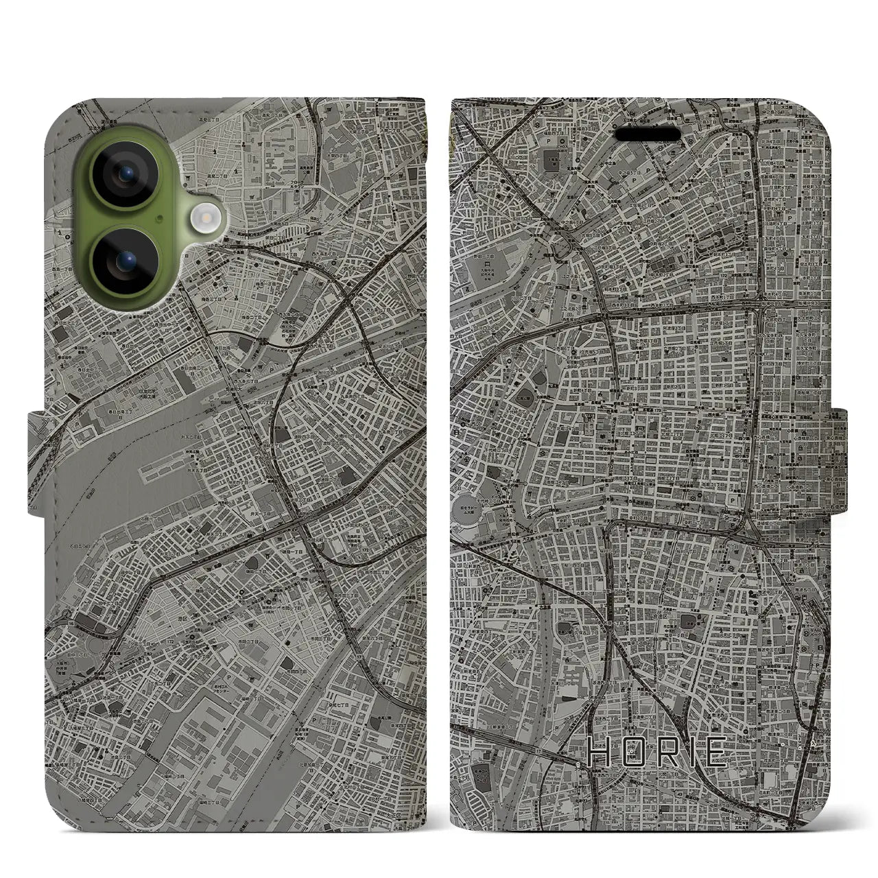 【堀江（大阪府）】地図柄iPhoneケース（手帳タイプ）