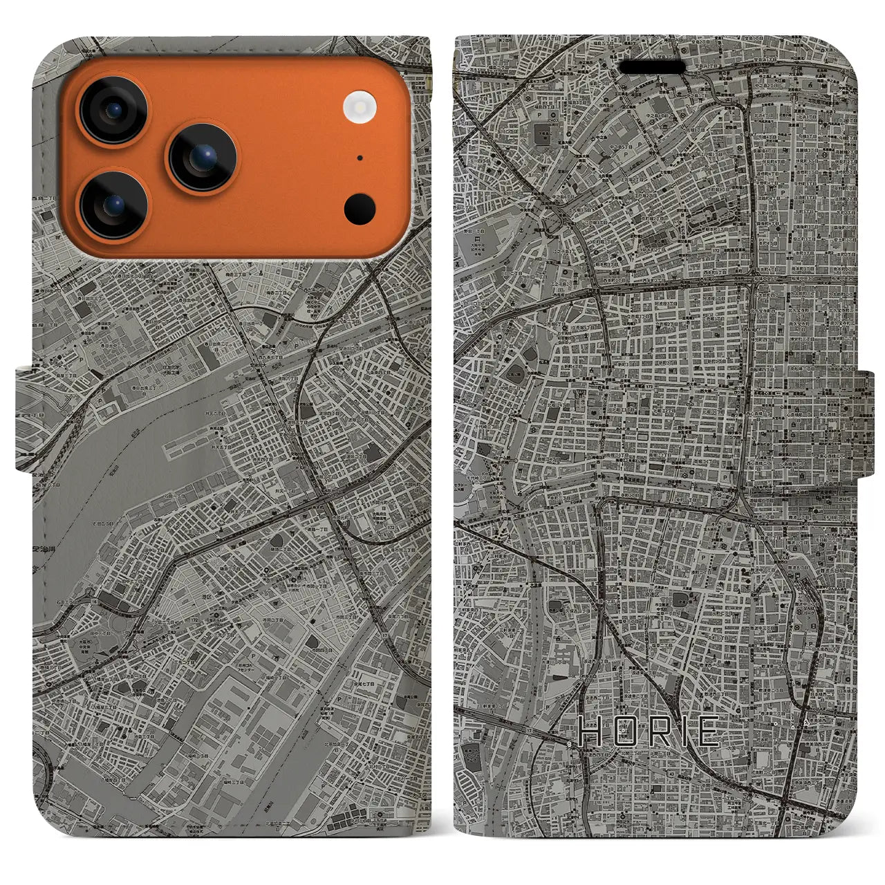 【堀江（大阪府）】地図柄iPhoneケース（手帳タイプ）