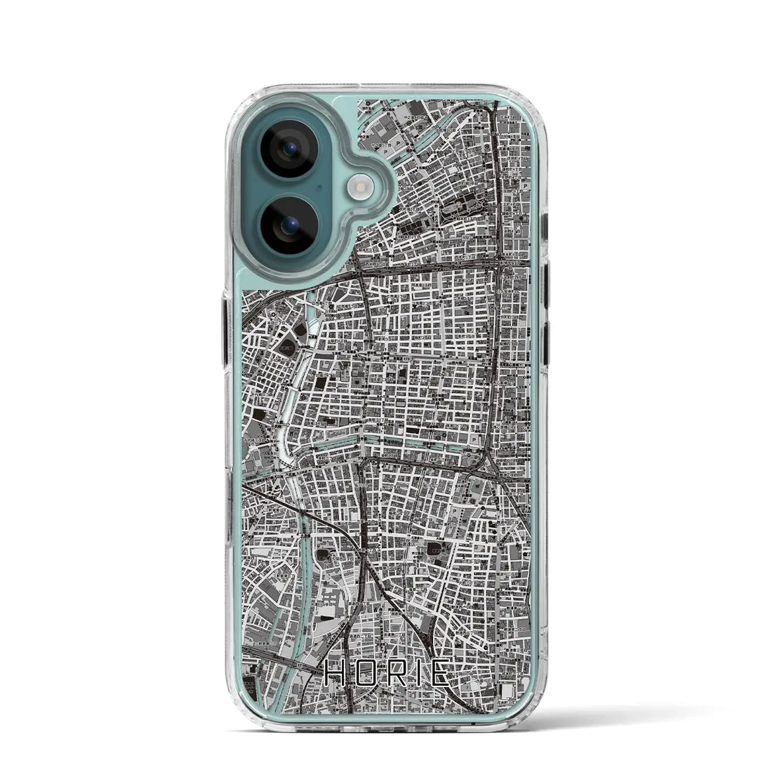 【堀江（大阪府）】地図柄iPhoneケース（MagSafeタイプ）モノトーン・iPhone 16 Pro 用