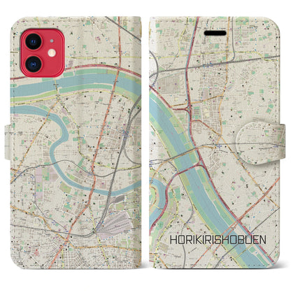 【堀切菖蒲園（東京都）】地図柄iPhoneケース（手帳タイプ）ナチュラル・iPhone 11 用