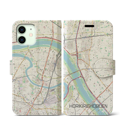 【堀切菖蒲園（東京都）】地図柄iPhoneケース（手帳タイプ）ナチュラル・iPhone 12 mini 用