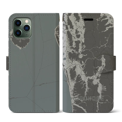 【幌延（北海道）】地図柄iPhoneケース（手帳タイプ）モノトーン・iPhone 11 Pro 用