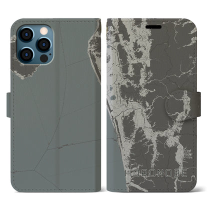 【幌延（北海道）】地図柄iPhoneケース（手帳タイプ）モノトーン・iPhone 12 / 12 Pro 用