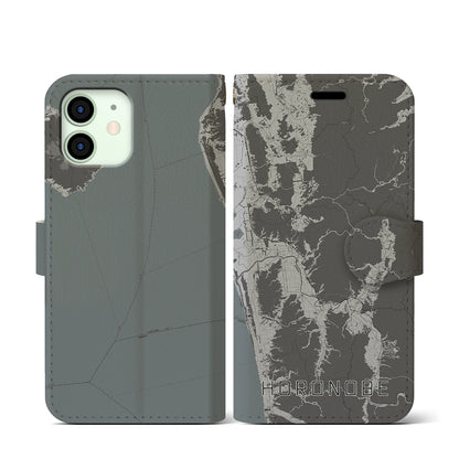 【幌延（北海道）】地図柄iPhoneケース（手帳タイプ）モノトーン・iPhone 12 mini 用