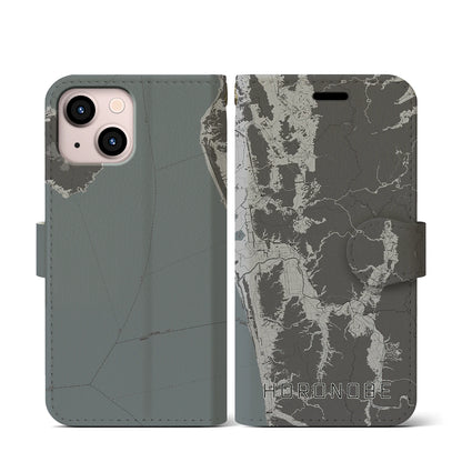 【幌延（北海道）】地図柄iPhoneケース（手帳タイプ）モノトーン・iPhone 13 mini 用