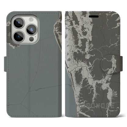 【幌延（北海道）】地図柄iPhoneケース（手帳タイプ）モノトーン・iPhone 15 Pro 用