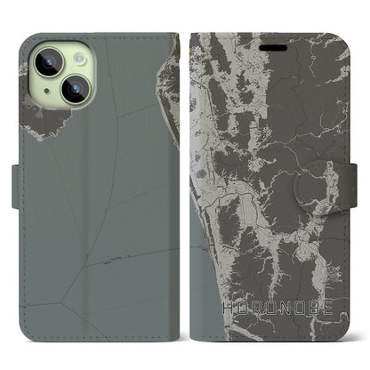 【幌延（北海道）】地図柄iPhoneケース（手帳タイプ）モノトーン・iPhone 15 用