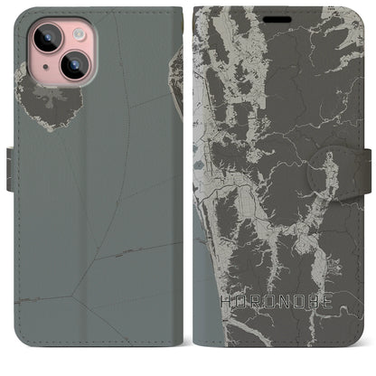 【幌延（北海道）】地図柄iPhoneケース（手帳タイプ）モノトーン・iPhone 15 Plus 用