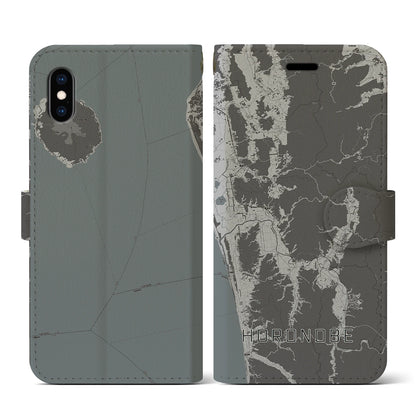 【幌延（北海道）】地図柄iPhoneケース（手帳タイプ）モノトーン・iPhone XS / X 用