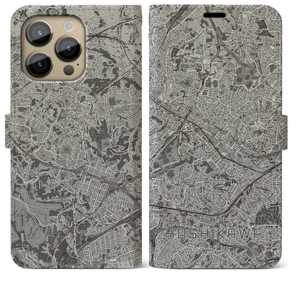 【星川（神奈川県）】地図柄iPhoneケース（手帳タイプ）モノトーン・iPhone 14 Pro Max 用