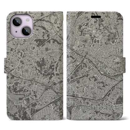 【星川（神奈川県）】地図柄iPhoneケース（手帳タイプ）モノトーン・iPhone 14 用