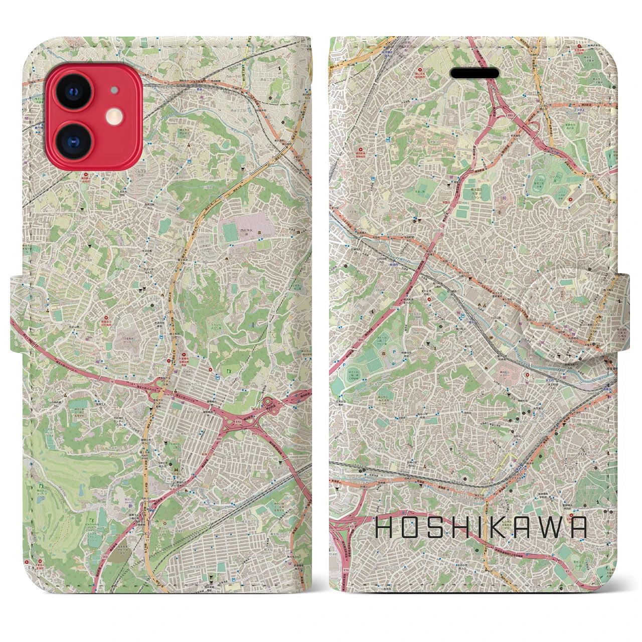 【星川（神奈川県）】地図柄iPhoneケース（手帳タイプ）ナチュラル・iPhone 11 用