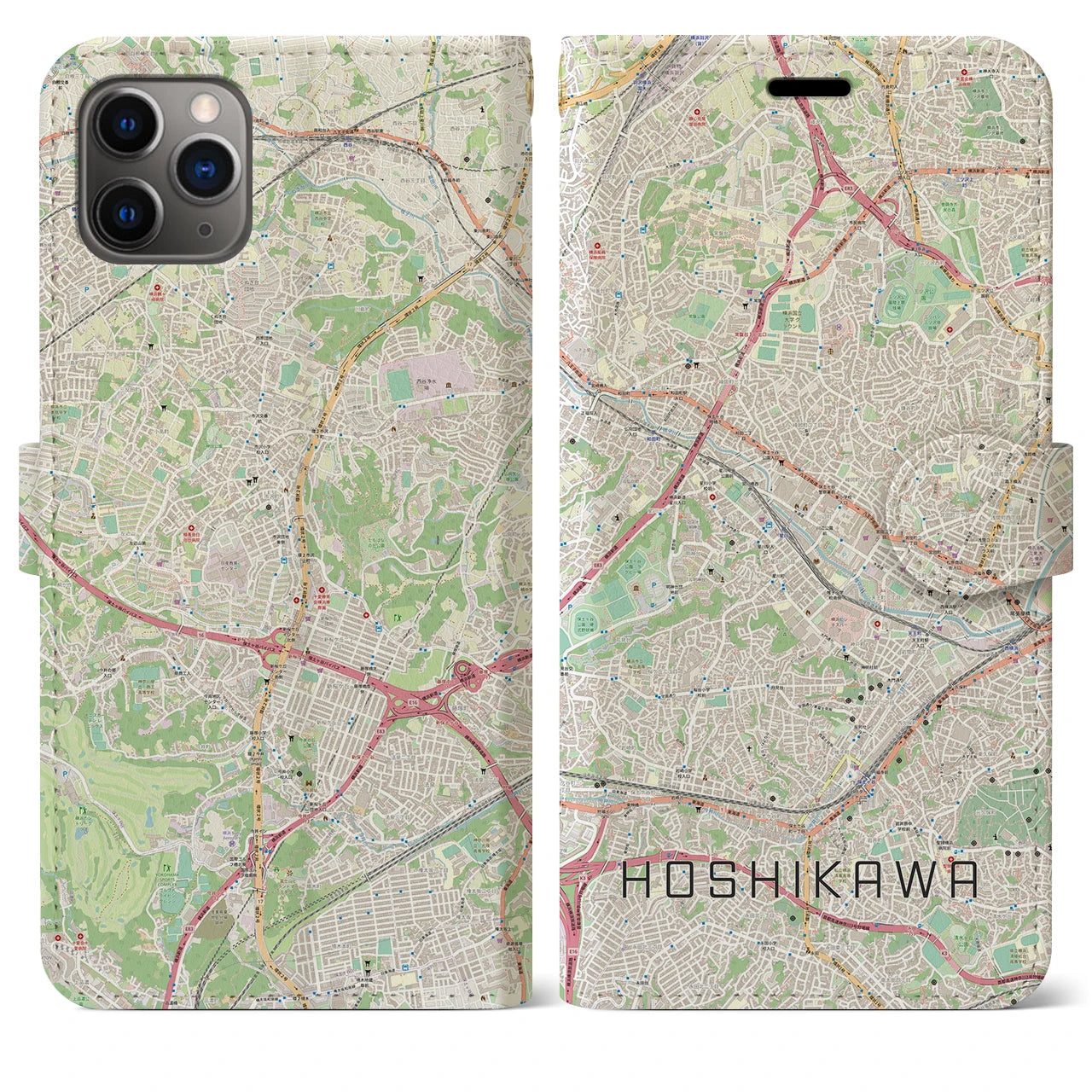 【星川（神奈川県）】地図柄iPhoneケース（手帳タイプ）ナチュラル・iPhone 11 Pro Max 用