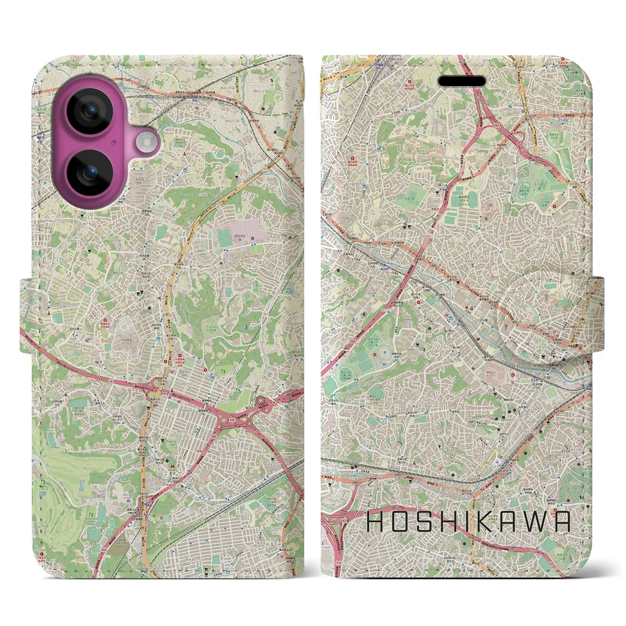 【星川（神奈川県）】地図柄iPhoneケース（手帳タイプ）ナチュラル・iPhone 16 Pro 用