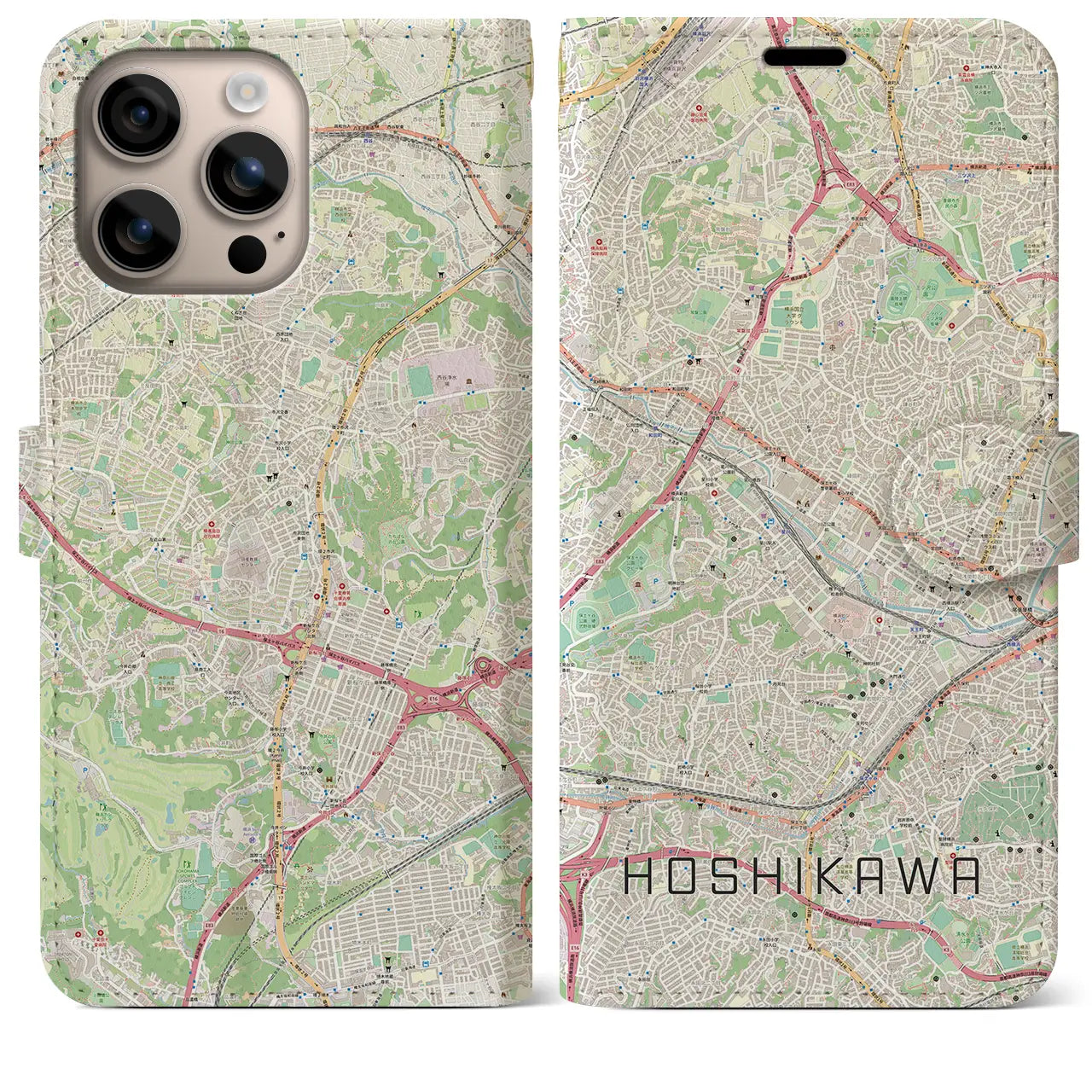 【星川（神奈川県）】地図柄iPhoneケース（手帳タイプ）ナチュラル・iPhone 16 Plus 用