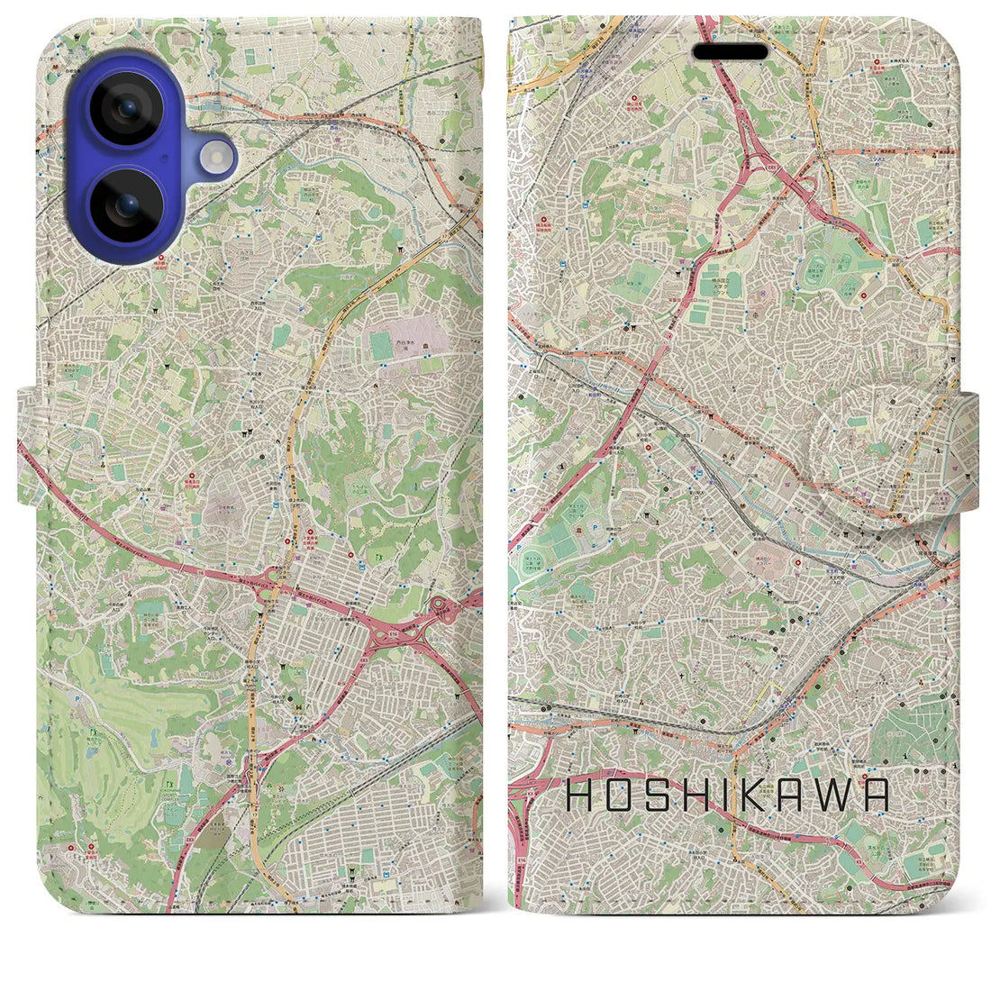 【星川(神奈川県)】地図柄iPhoneケース(手帳タイプ)ナチュラル・iPhone 16 Pro Max 用