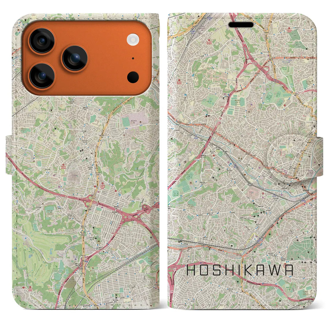 【星川（神奈川県）】地図柄iPhoneケース（手帳タイプ）ナチュラル・iPhone 17 Pro Max 用
