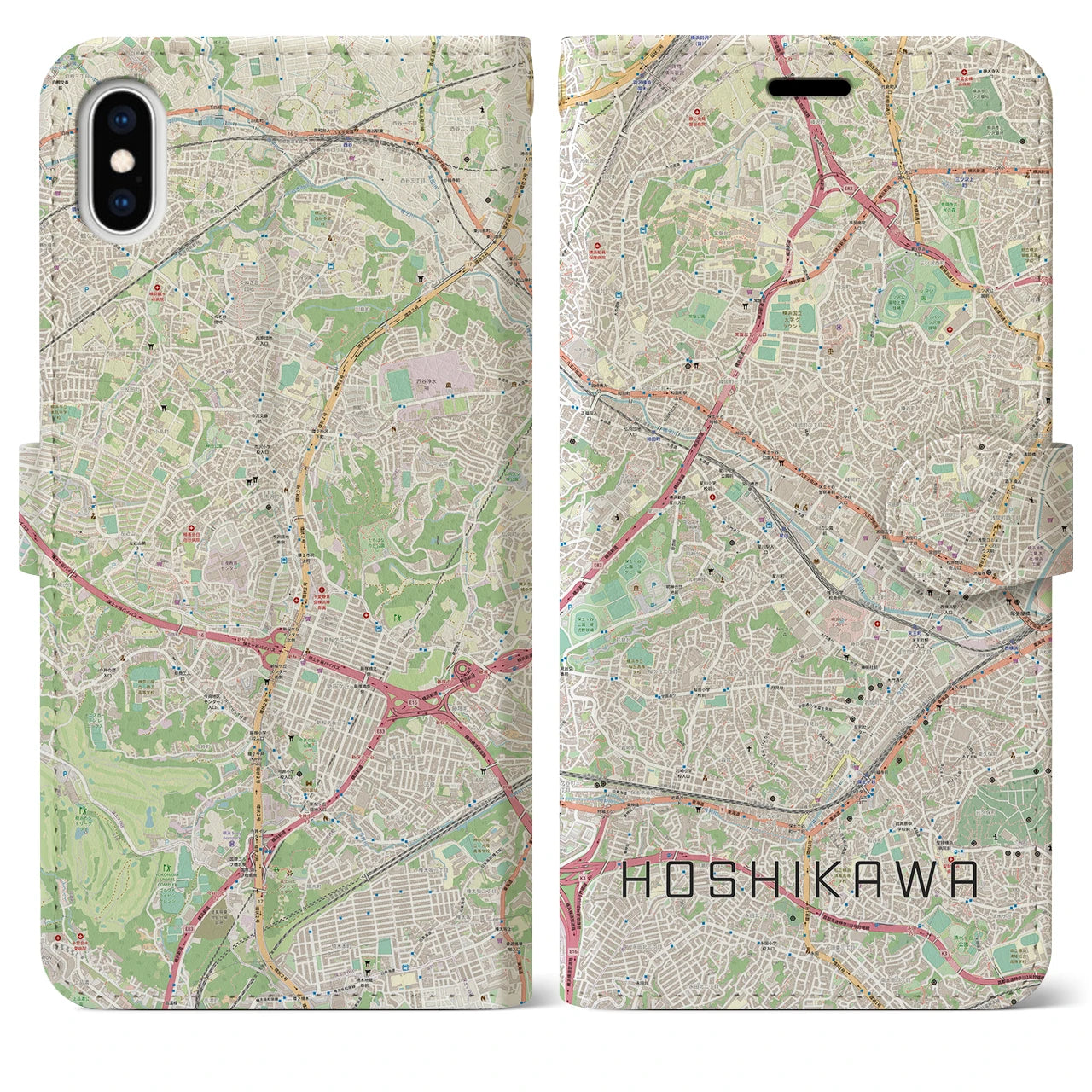 【星川（神奈川県）】地図柄iPhoneケース（手帳タイプ）ナチュラル・iPhone XS Max 用