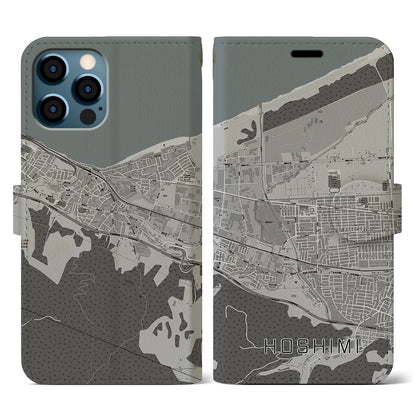 【ほしみ（北海道）】地図柄iPhoneケース（手帳タイプ）モノトーン・iPhone 12 / 12 Pro 用