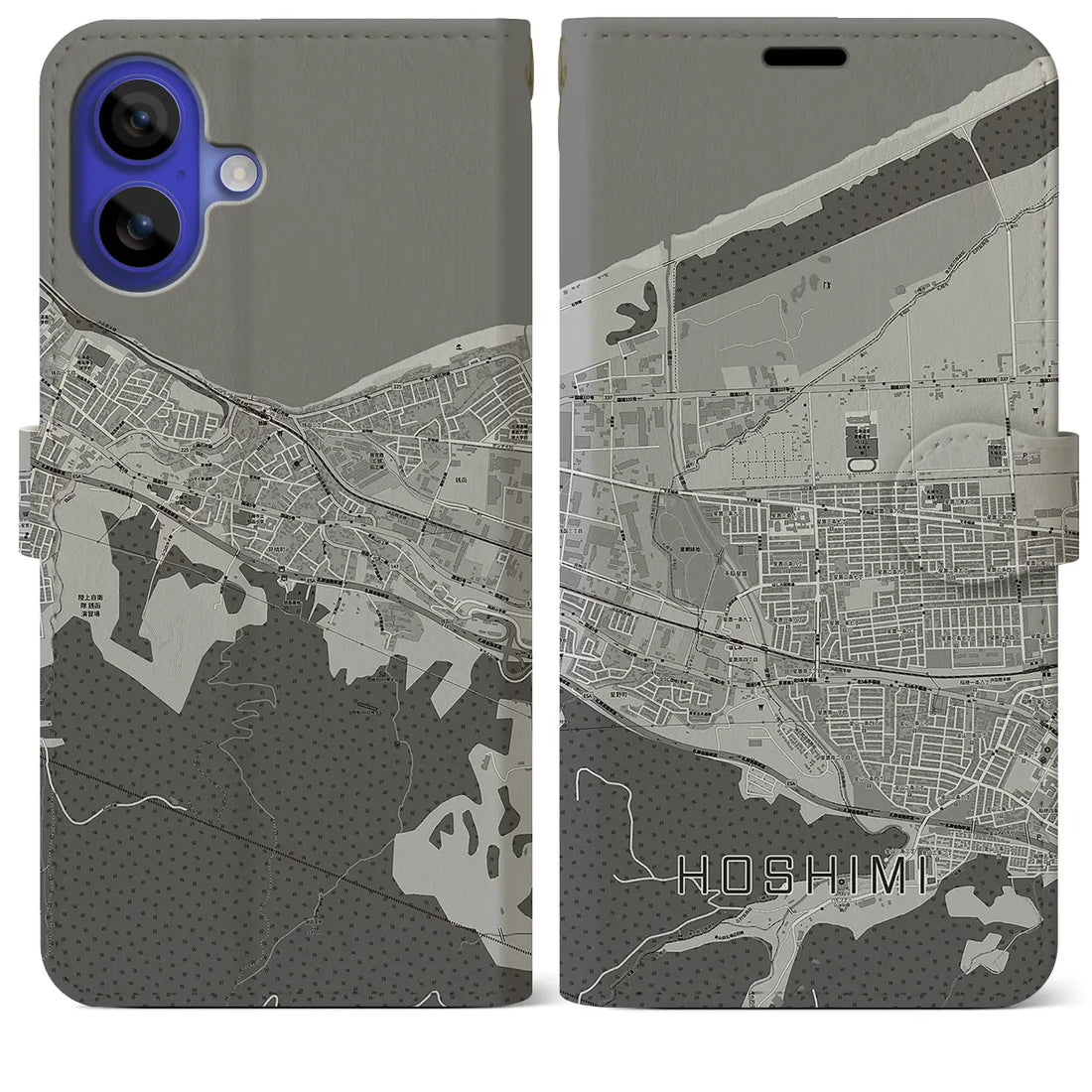 【ほしみ(北海道)】地図柄iPhoneケース(手帳タイプ)モノトーン・iPhone 16 Pro Max 用