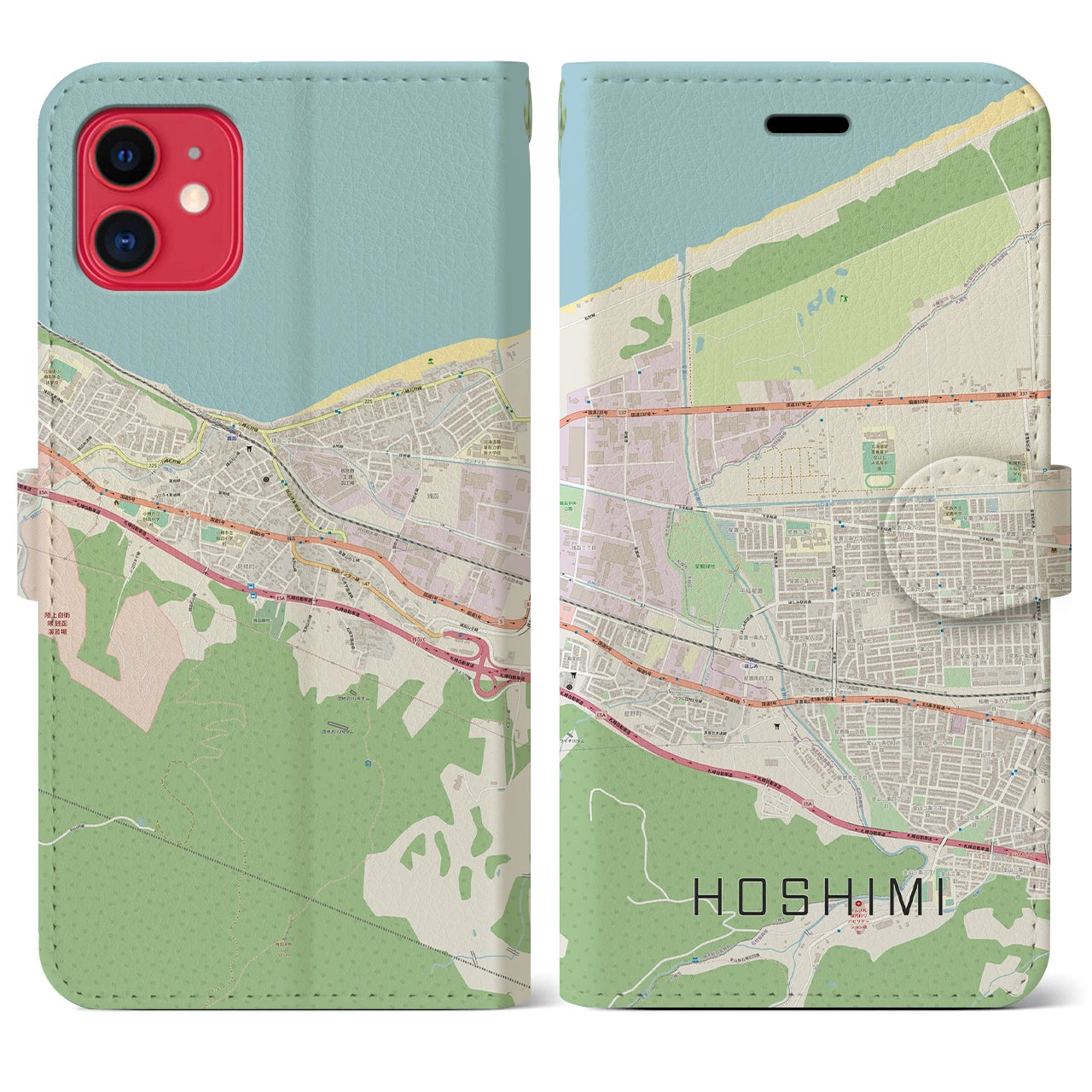 【ほしみ（北海道）】地図柄iPhoneケース（手帳タイプ）ナチュラル・iPhone 11 用