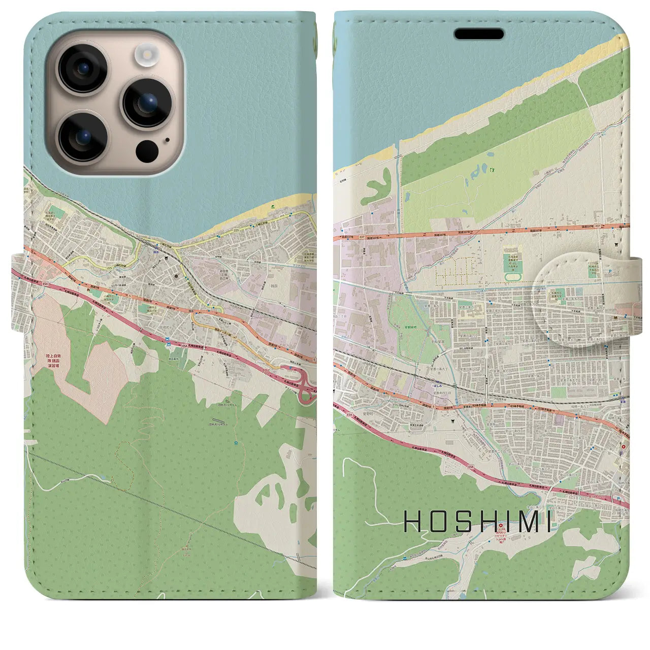 【ほしみ（北海道）】地図柄iPhoneケース（手帳タイプ）ナチュラル・iPhone 16 Plus 用