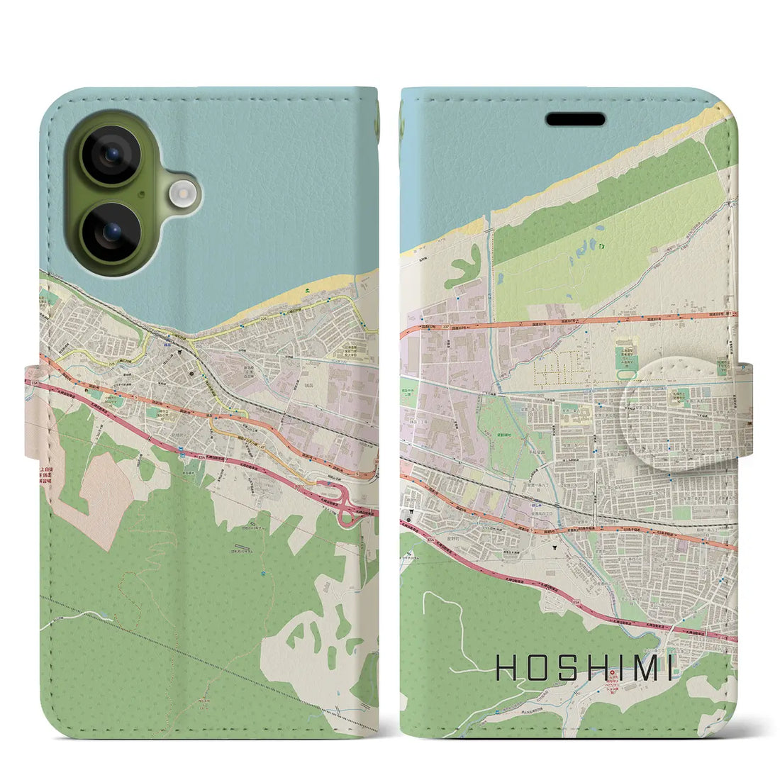 【ほしみ(北海道)】地図柄iPhoneケース(手帳タイプ)モノトーン・iPhone 17 Pro Max 用