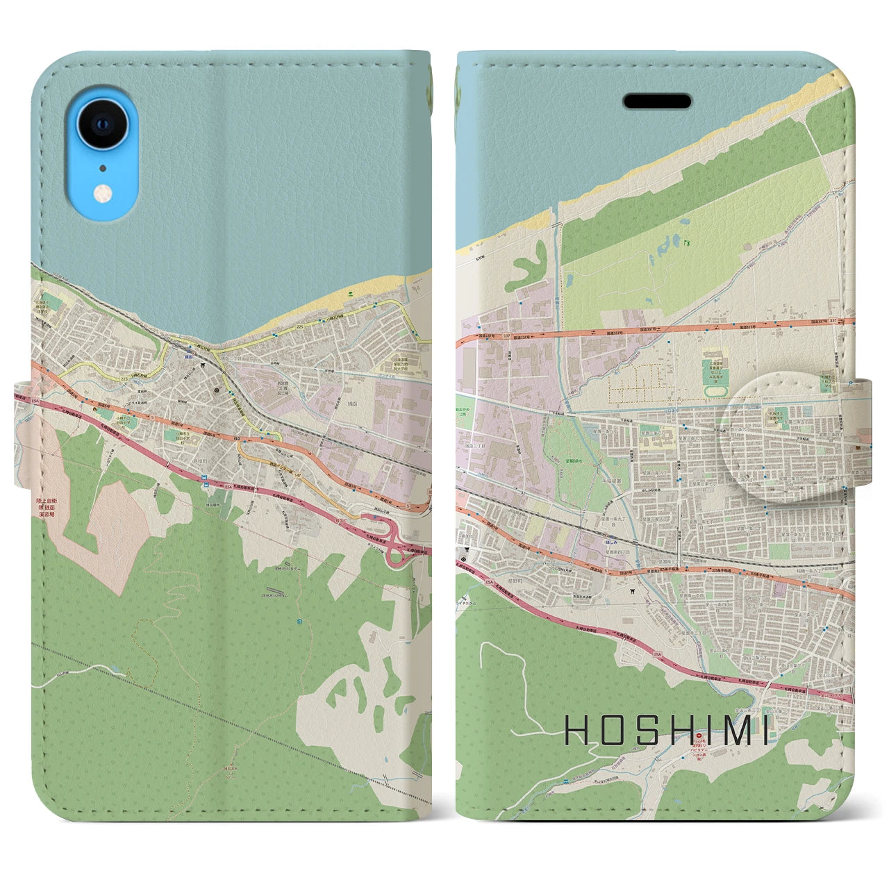 【ほしみ（北海道）】地図柄iPhoneケース（手帳タイプ）ナチュラル・iPhone XR 用