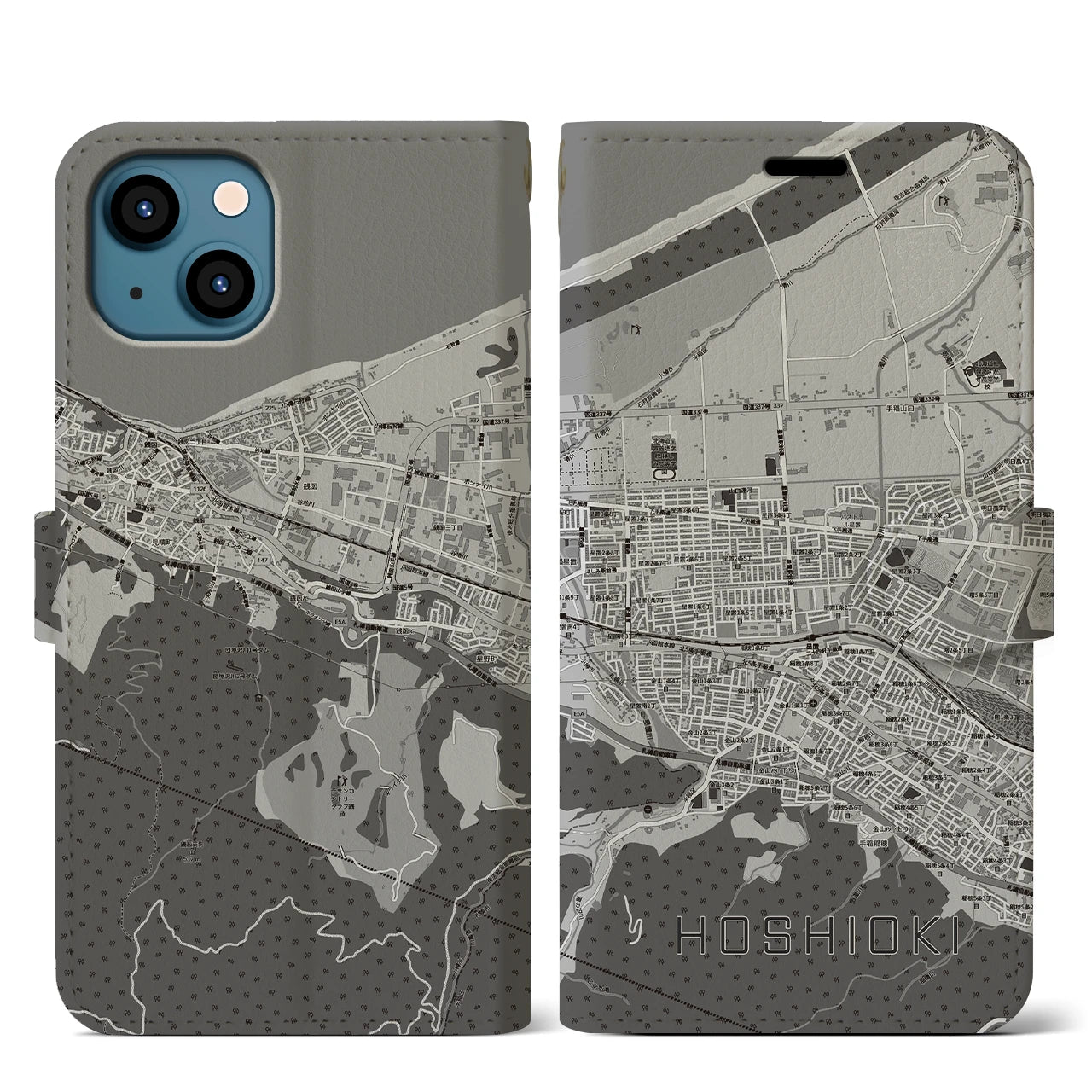 【星置（北海道）】地図柄iPhoneケース（手帳タイプ）