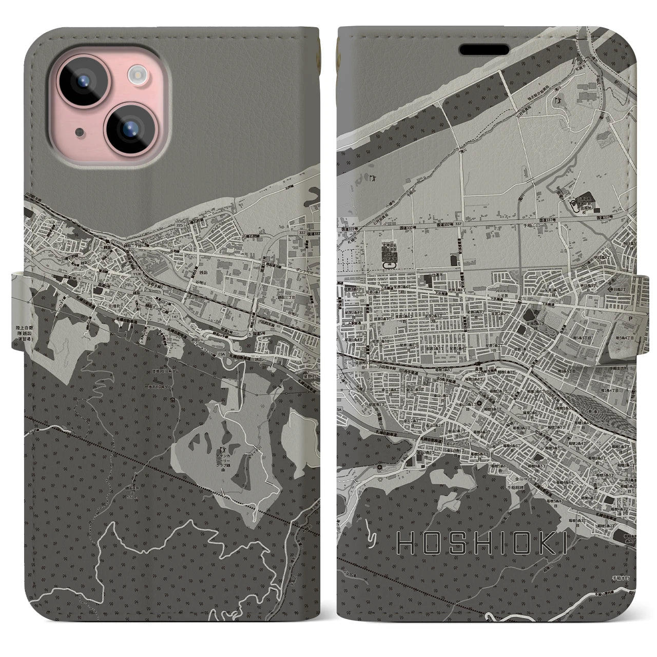 【星置（北海道）】地図柄iPhoneケース（手帳タイプ）