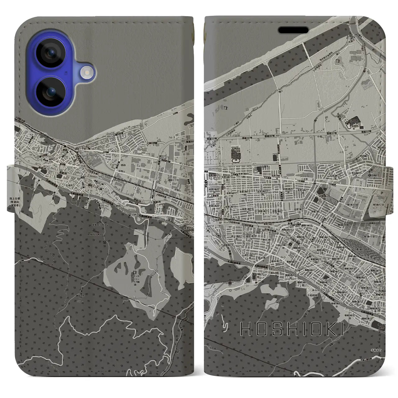 【星置（北海道）】地図柄iPhoneケース（手帳タイプ）