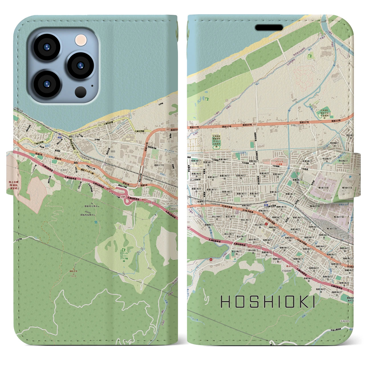 【星置（北海道）】地図柄iPhoneケース（手帳タイプ）