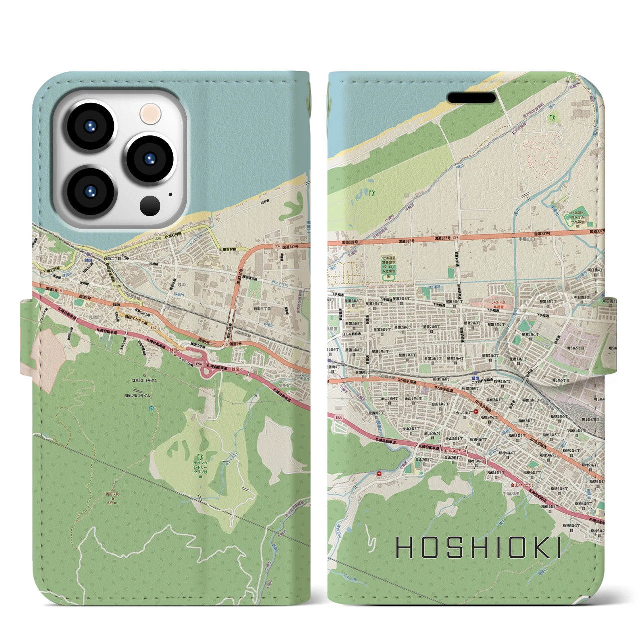 【星置（北海道）】地図柄iPhoneケース（手帳タイプ）
