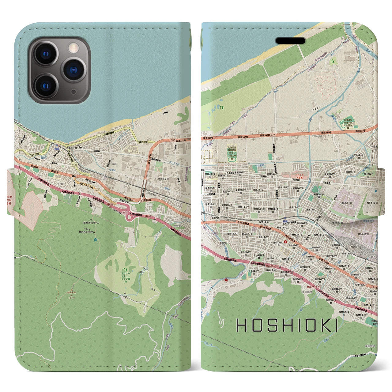 【星置（北海道）】地図柄iPhoneケース（手帳タイプ）