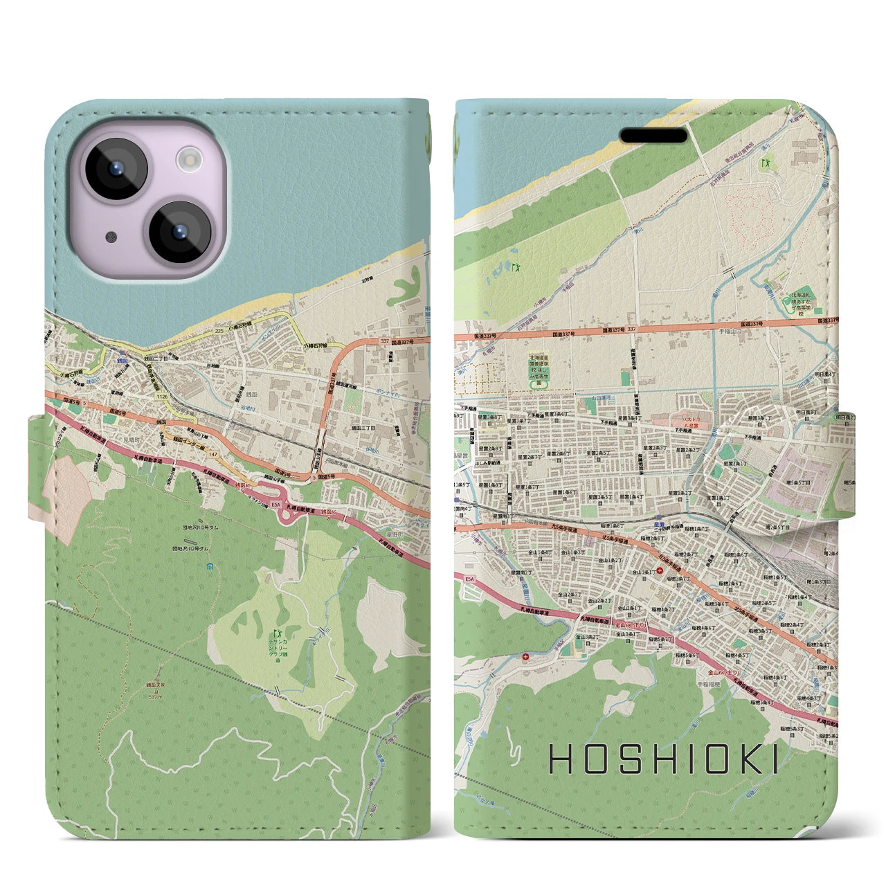 【星置（北海道）】地図柄iPhoneケース（手帳タイプ）