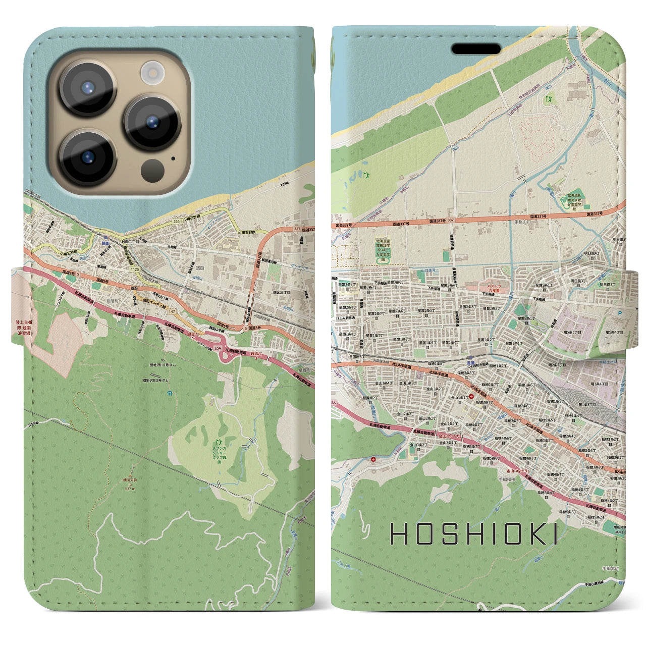 【星置（北海道）】地図柄iPhoneケース（手帳タイプ）