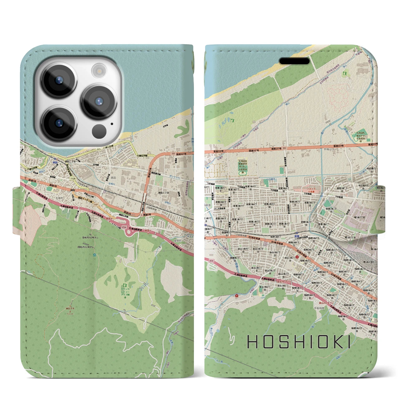 【星置（北海道）】地図柄iPhoneケース（手帳タイプ）