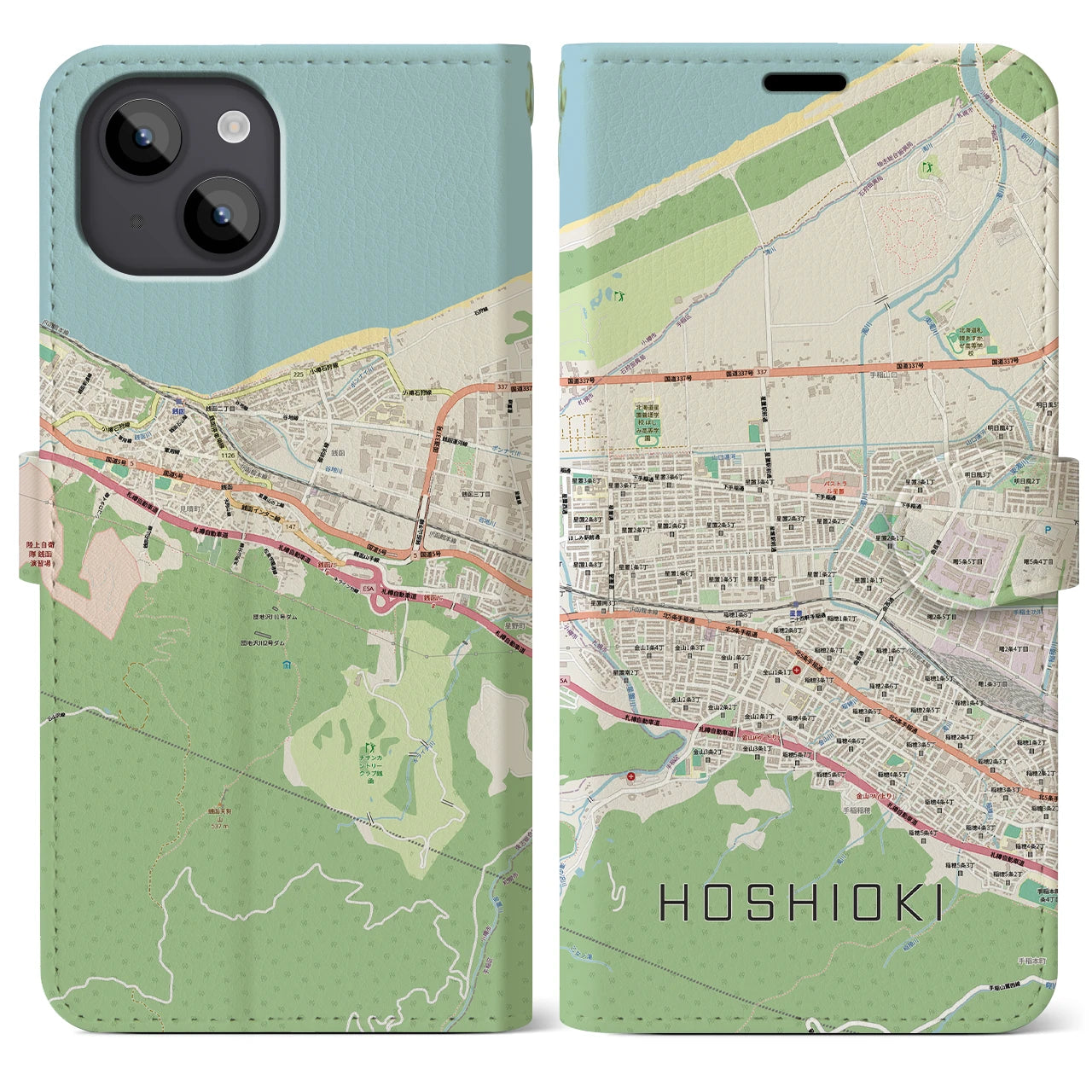 【星置（北海道）】地図柄iPhoneケース（手帳タイプ）