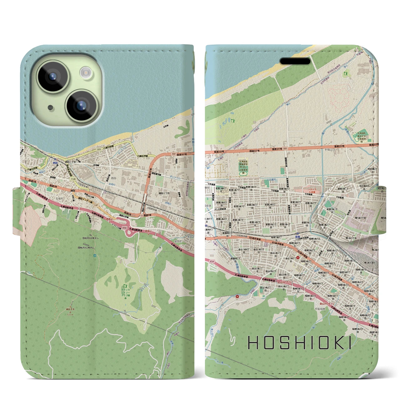 【星置（北海道）】地図柄iPhoneケース（手帳タイプ）