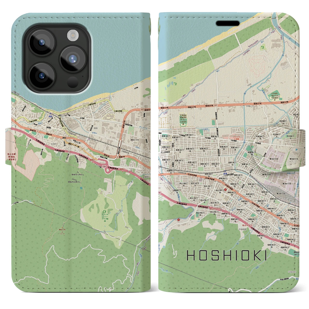 【星置（北海道）】地図柄iPhoneケース（手帳タイプ）