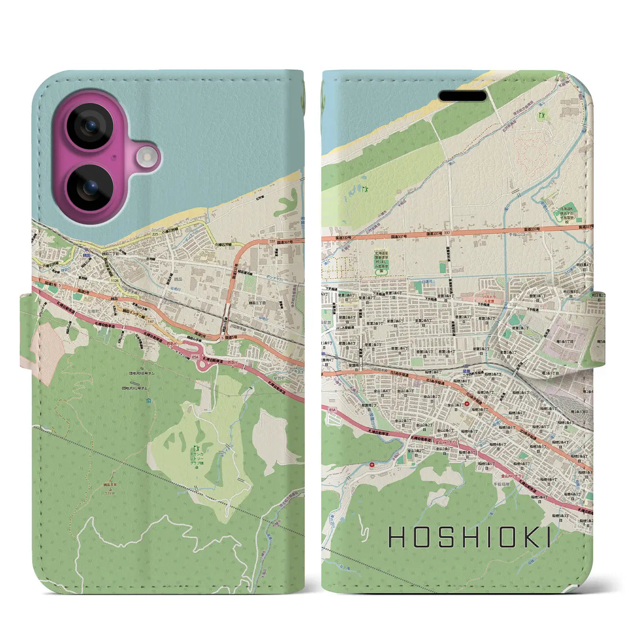 【星置（北海道）】地図柄iPhoneケース（手帳タイプ）