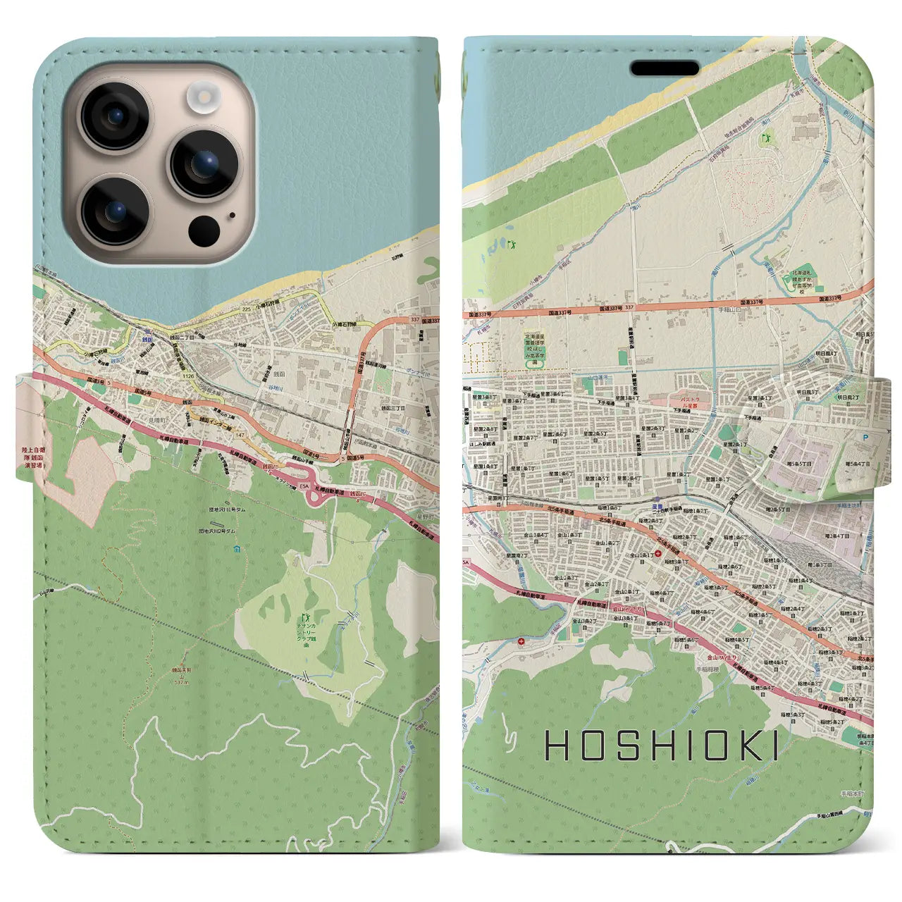 【星置（北海道）】地図柄iPhoneケース（手帳タイプ）