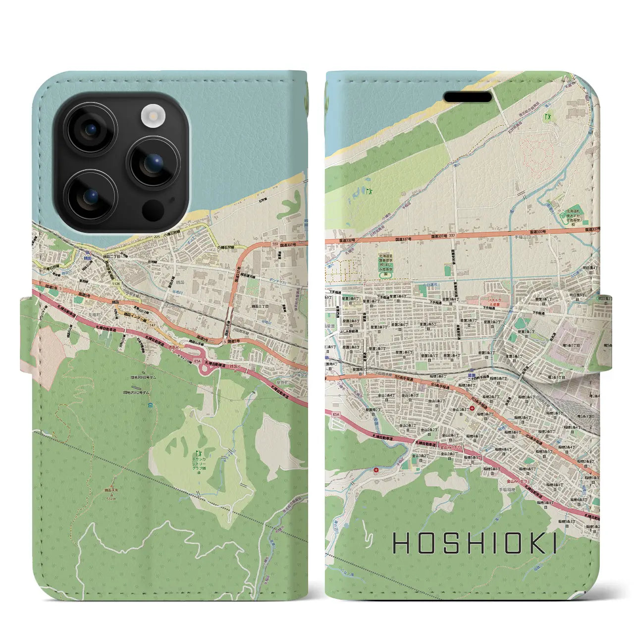 【星置（北海道）】地図柄iPhoneケース（手帳タイプ）