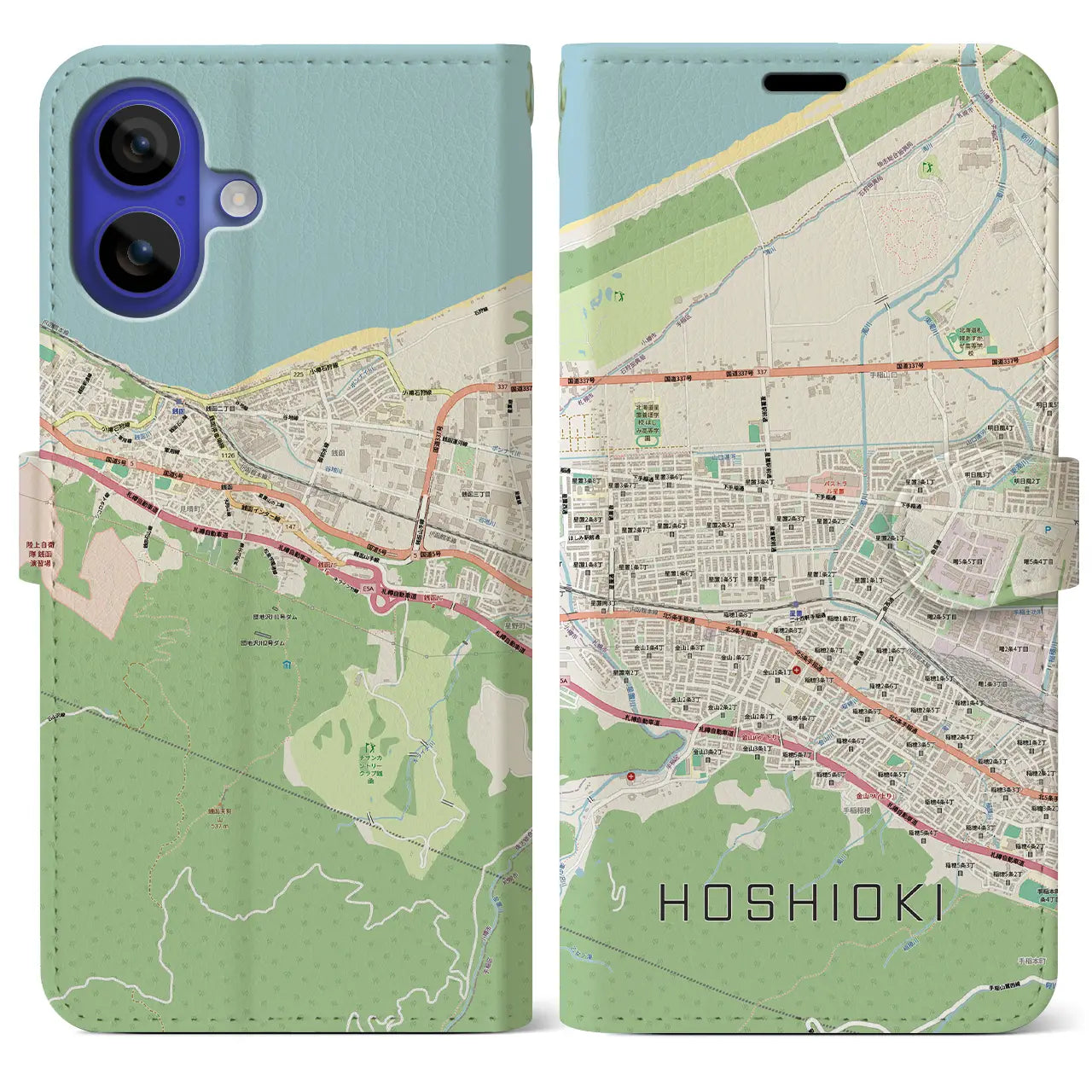 【星置（北海道）】地図柄iPhoneケース（手帳タイプ）