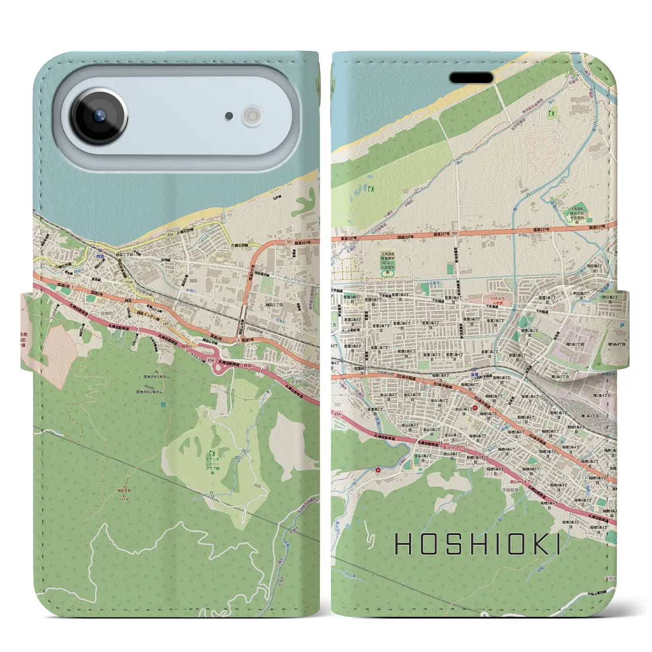 【星置（北海道）】地図柄iPhoneケース（手帳タイプ）