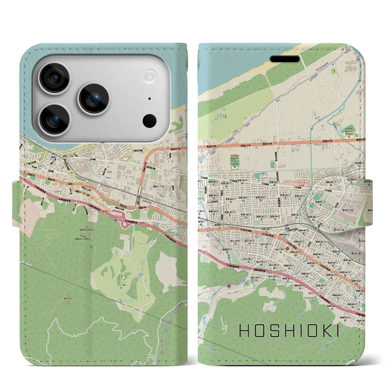【星置（北海道）】地図柄iPhoneケース（手帳タイプ）ナチュラル・iPhone 17 Pro Max 用