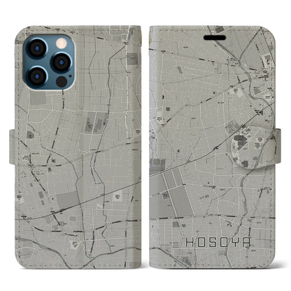 【細谷（群馬県）】地図柄iPhoneケース（手帳タイプ）モノトーン・iPhone 12 / 12 Pro 用